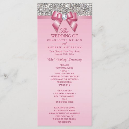 Pink Silver Sequin Diamond Bow Wedding Program