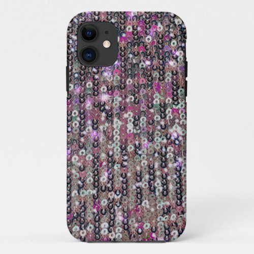 Pink silver sequins  sparkle pattern    iPhone 11 case