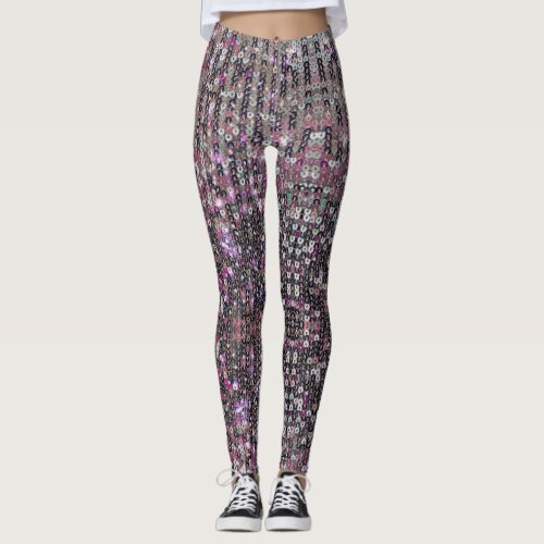 Pink silver sequins  sparkle pattern leggings