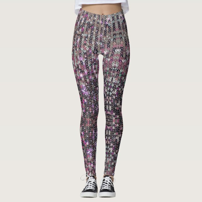 Pink silver sequins | sparkle pattern leggings (Front)