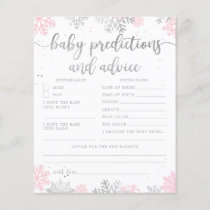Pink Silver Snowflake Baby Predictions Advice Card