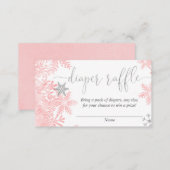 Pink silver snowflake baby shower diaper raffle enclosure card (Front/Back)