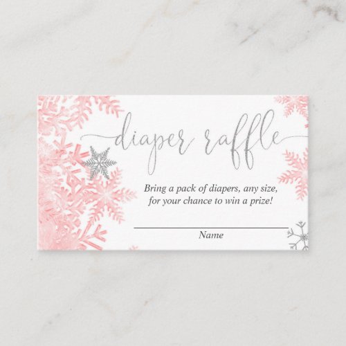 Pink silver snowflake baby shower diaper raffle enclosure card