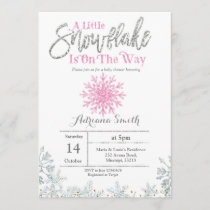 Pink Silver snowflake baby shower Invitation