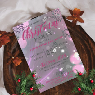 Pink Silver Snowflake Corporate Holiday Party Invitation