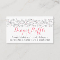 Pink & Silver Snowflake Diaper Raffle Tickets Enclosure Card