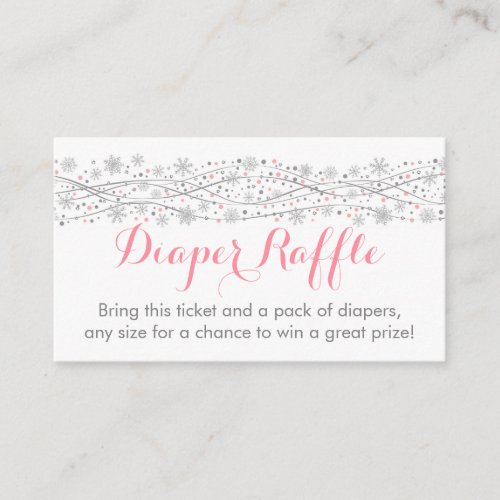 Pink  Silver Snowflake Diaper Raffle Tickets Enclosure Card