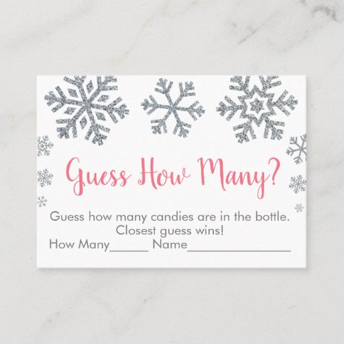 Pink  Silver Snowflake Guess How Many Shower Game Place Card