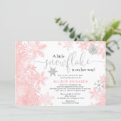 Pink silver snowflake Shower by Mail baby shower Invitation (Standing Front)