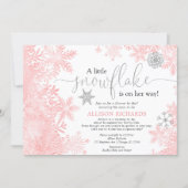 Pink silver snowflake Shower by Mail baby shower Invitation (Front)