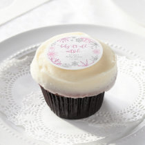 Pink silver snowflakes baby its cold outside edible frosting rounds