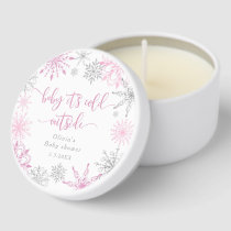 Pink silver snowflakes baby its cold outside mini candle favors