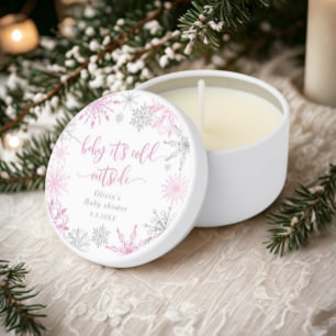 Pink silver snowflakes baby its cold outside mini candle favors
