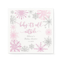 Pink silver snowflakes baby its cold outside napkins