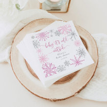 Pink silver snowflakes baby its cold outside napkins