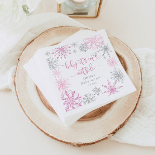 Pink silver snowflakes baby its cold outside napkins