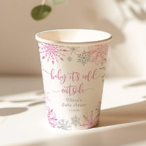 Pink silver snowflakes baby its cold outside paper cups