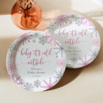 Pink silver snowflakes baby its cold outside paper plates