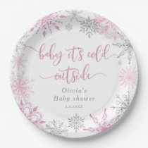 Pink silver snowflakes baby its cold outside paper plates