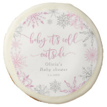 Pink silver snowflakes baby its cold outside sugar cookie