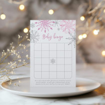 Pink silver snowflakes baby shower bingo game