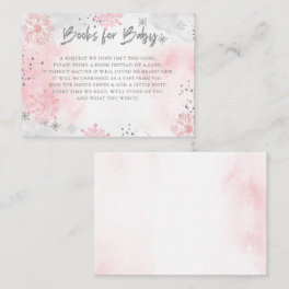 Pink Silver Snowflakes Baby Shower Book Request Enclosure Card