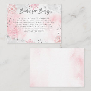 Pink Silver Snowflakes Baby Shower Book Request Enclosure Card