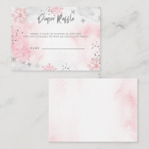 Pink Silver Snowflakes Baby Shower Diaper Raffle Enclosure Card