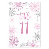Pink Silver Snowflakes baby shower Eleven Table Number