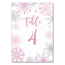 Pink Silver Snowflakes baby shower Four Table Number