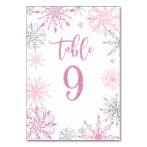 Pink Silver Snowflakes baby shower Nine Table Number