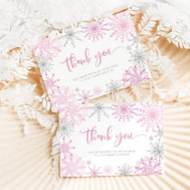 Pink silver snowflakes baby shower thank you