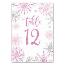 Pink Silver Snowflakes baby shower Twelve Table Number