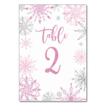 Pink Silver Snowflakes baby shower Two Table Number