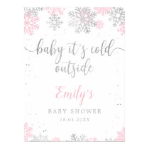 Pink Silver Snowflakes Baby Shower Welcome Sign