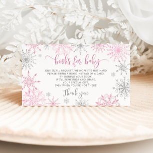 Pink silver snowflakes books for baby ticket enclosure card