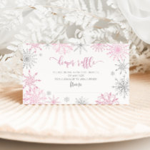 Pink silver snowflakes diaper raffle enclosure card