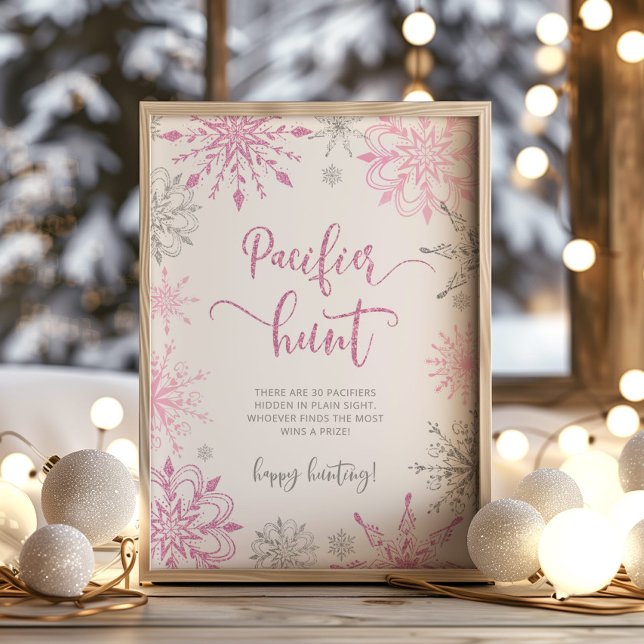 Pink silver snowflakes Pacifier hunt game Poster (Creator Uploaded)