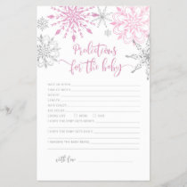 Pink silver snowflakes Predictions for baby card