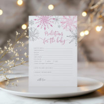 Pink silver snowflakes Predictions for baby card