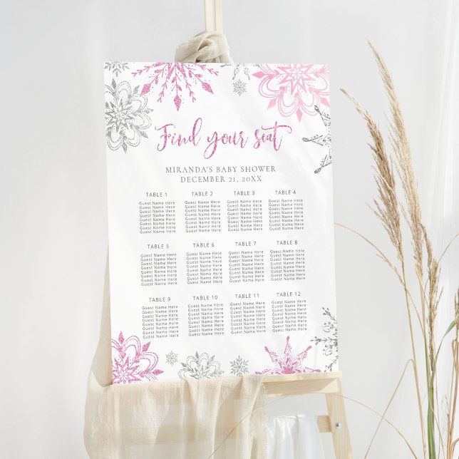 Pink Silver Snowflakes seating chart Foam Board (Creator Uploaded)