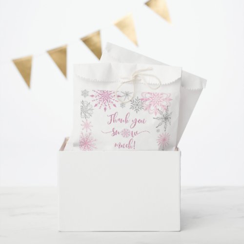 Pink silver snowflakes Thank you snow much Favor Bag
