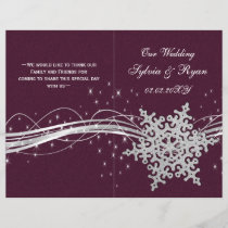pink Silver Snowflakes wedding programs folded