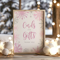 Pink silver snowflakes winter Cards and gifts Poster