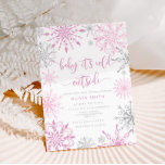 Pink silver snowflakes winter girl baby shower  invitation<br><div class="desc">Pink silver snowflakes winter girl baby shower Invitation. "Baby it's cold outside" baby shower invitation.
Matching items are available.</div>