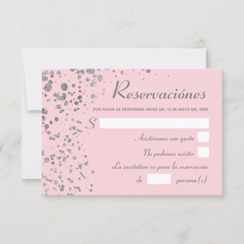 Pink Silver Spanish Reservacion Quinceanera RSVP Invitation