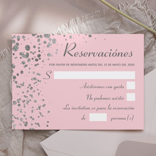 Pink Silver Spanish Reservacion, Quinceanera RSVP Invitation (Creator Uploaded)