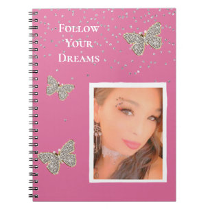 Pink Silver Sparkle Butterflies Your Photo Notebook