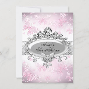 Pink Silver Sparkle Butterfly Sweet Sixteen Invitation