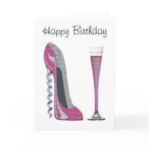 Pink, Silver Sparkle Corkscrew Stiletto Art Card